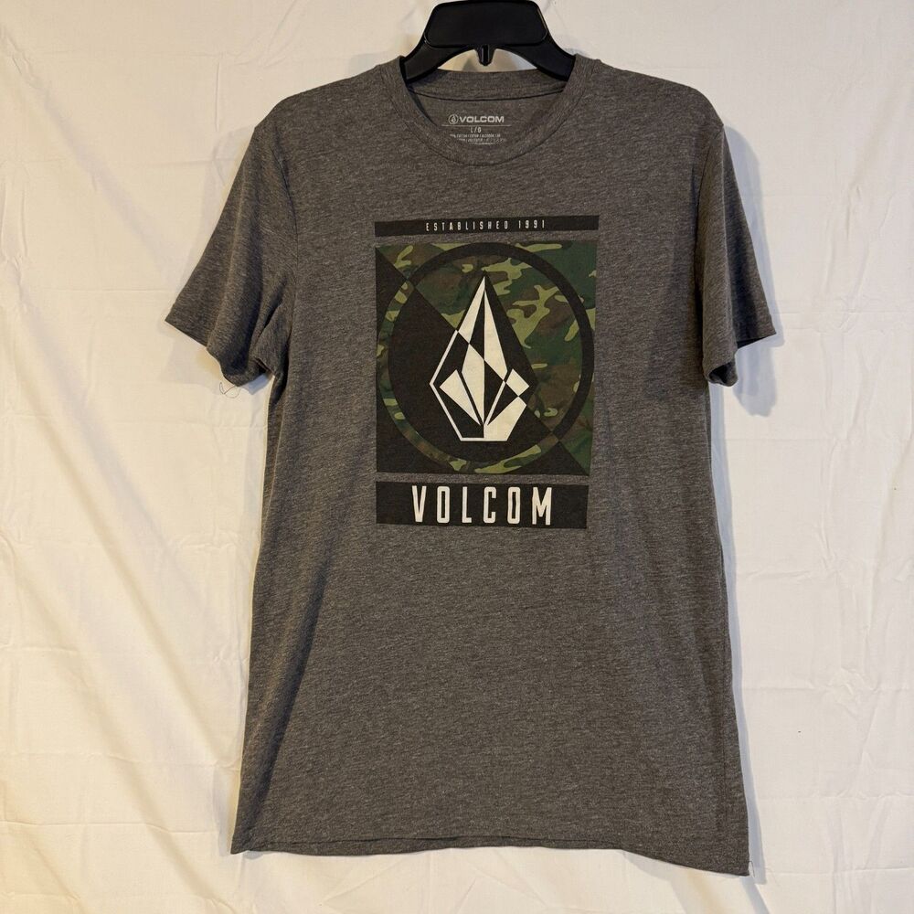 Volcom Shirt Mens Large Gray Stone Logo Camo Graphic Skate T Shirt Est 1991